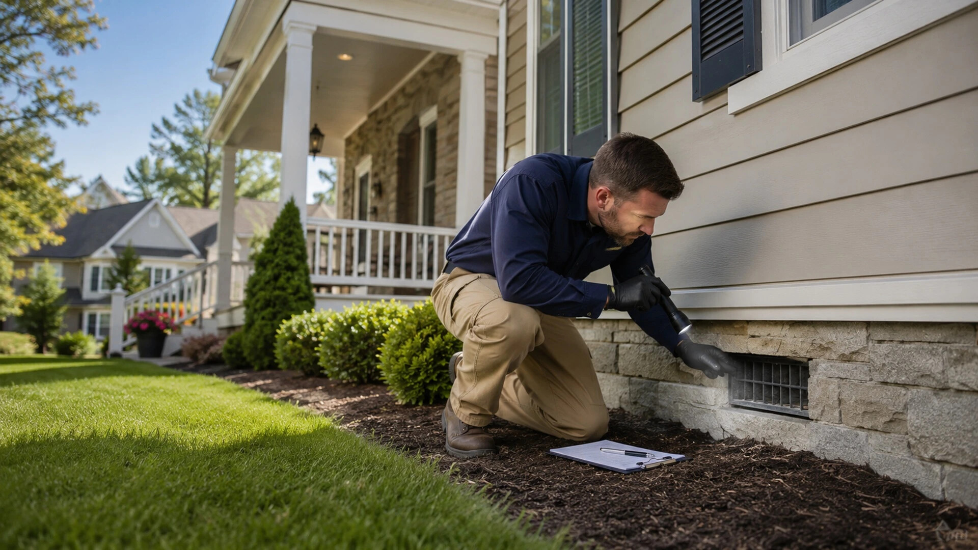 Technicus inspecteert funderingsopening van een woning